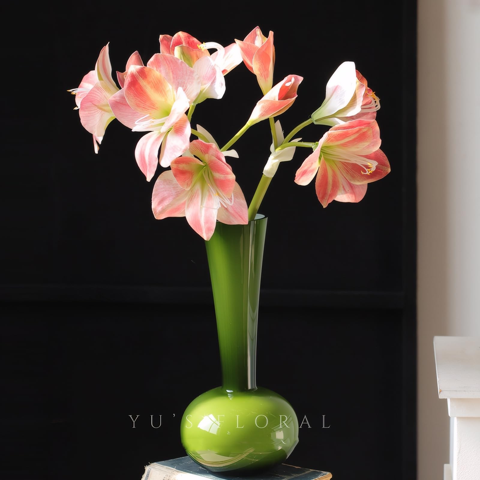 21.5″ Artificial Amaryllis Flowers 3pcs Pink Fake Silk Flowers Faux Belladonn…