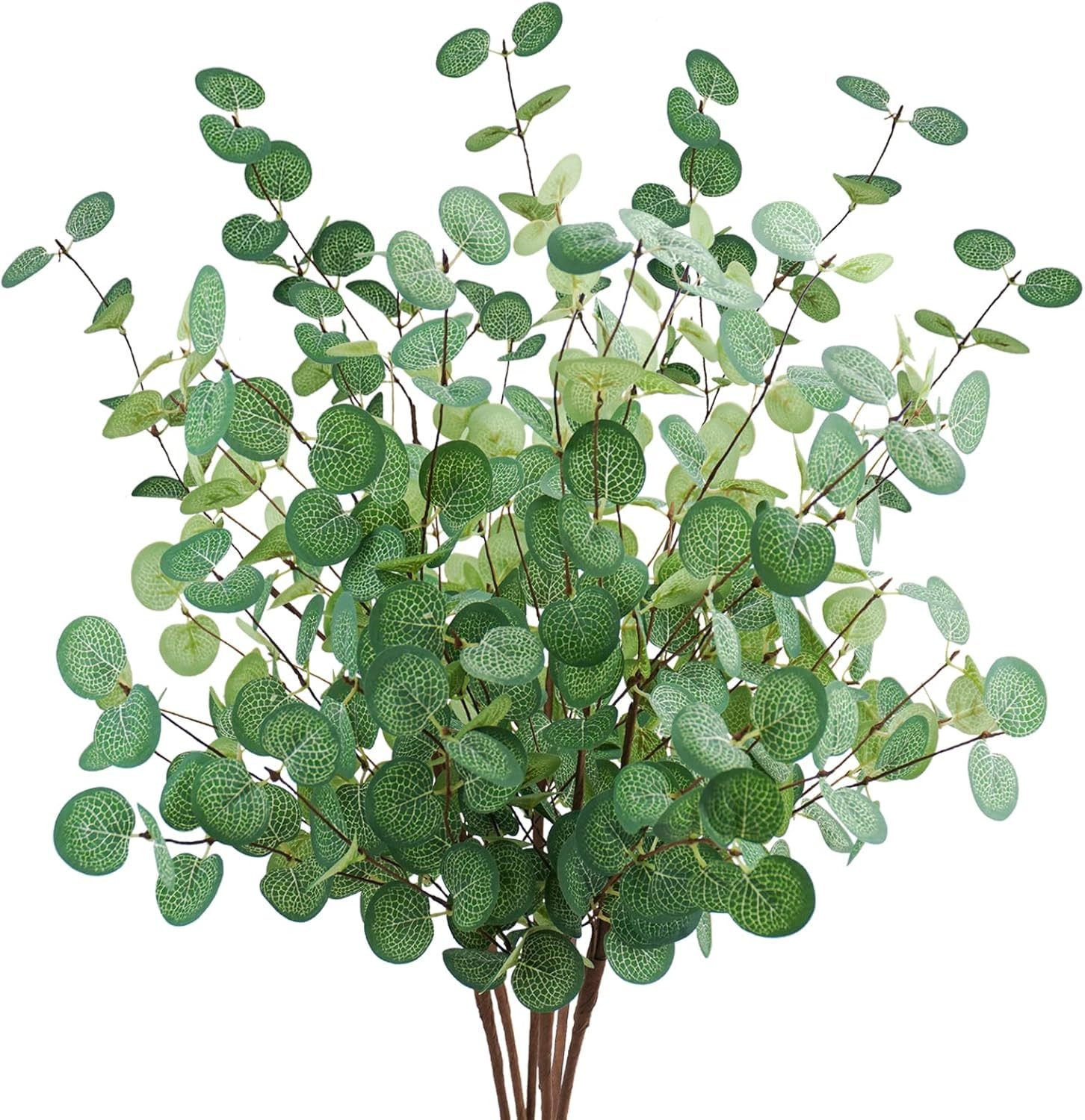 6 Pcs Artificial Eucalyptus Leaves 28” Tall Faux Silver Dollar Eucalyptus Le…