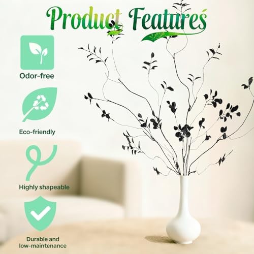 4 Pcs 38.5″ Tall All-Artificial Branches with Leaves – Realistic Faux Black