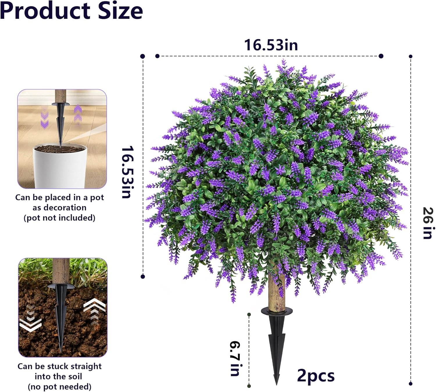 Fake Topiary Lavender 26 Inch 2 UV Resistant