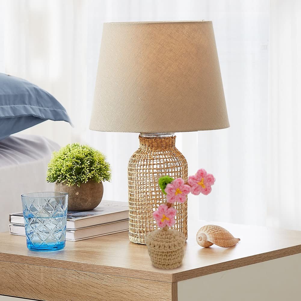 3 PCS Mini Crochet Flower Potted Plant Knitted Fake Plum Blossom Home Decor