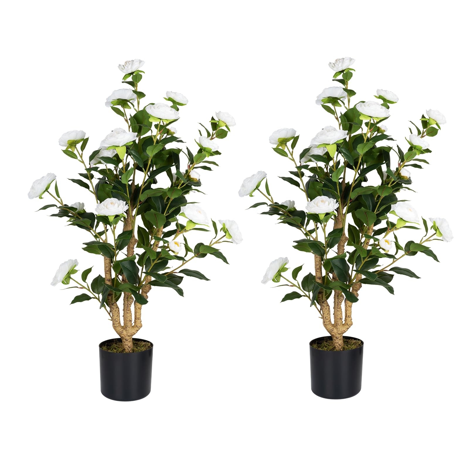 Artificial Camellia Tree 2 Pack, 38’’ Faux Camellia Plant in Pot with White F…