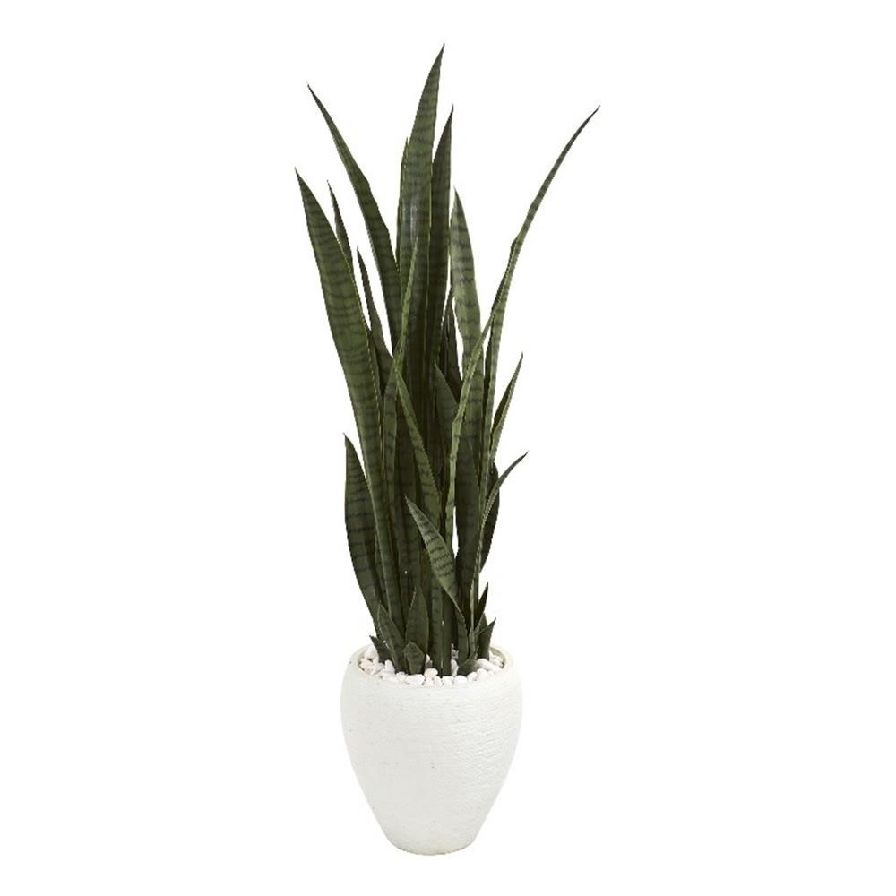 Nearly Natural 51″ Sansevieria Artificial Plant in White Planter in Green