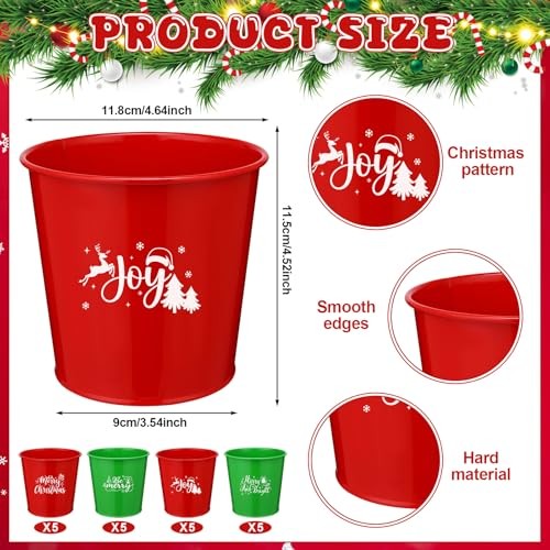 20 Pcs Christmas Metal Buckets Christmas Galvanized Flower Planters Pots Red