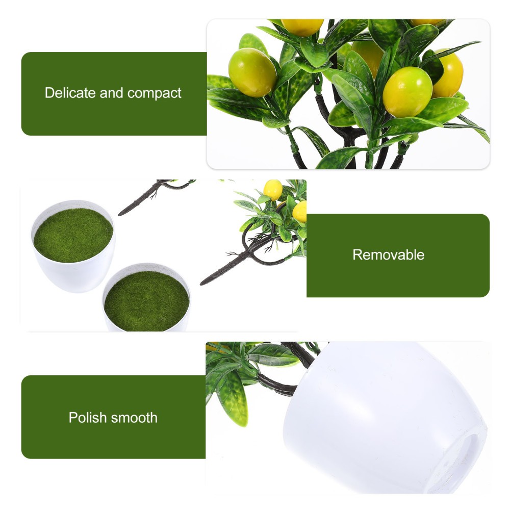 2Pcs Faux Lemon Tree Artificial Plant Yellow for Home Decor and Office Display