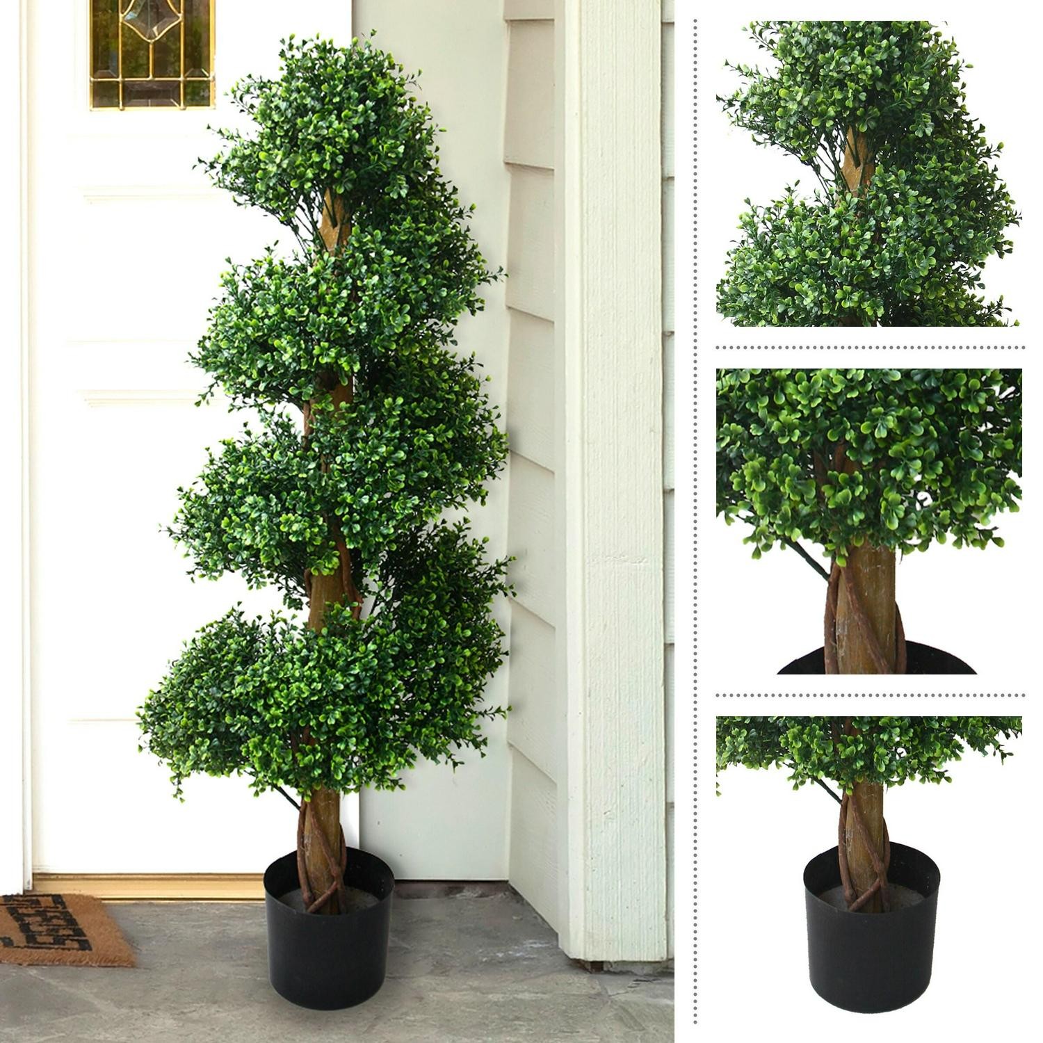 Spiral Topiary Arrangement And Weighted Pot – Faux Boxwood