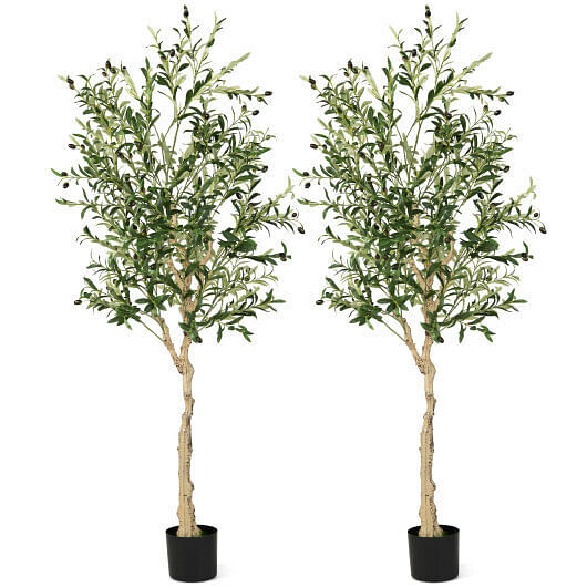 6 Feet Artificial Olive Tree in Cement Pot-1 Piece – Color: Green
