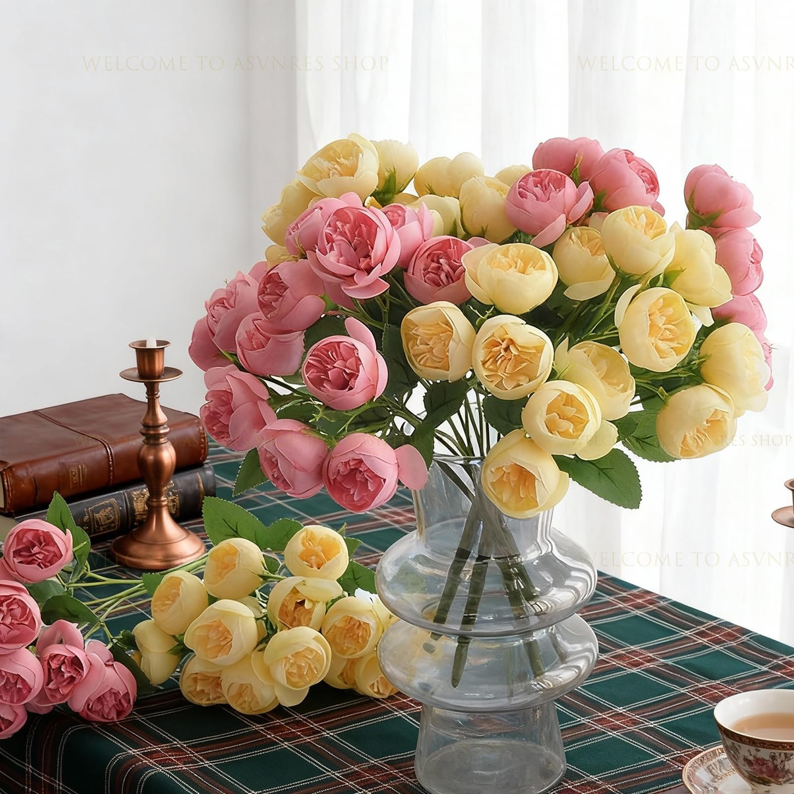 Mother’s Day Simulated 15-Head Tea Rose Artificial Flower Peony Hand-Held Bou…