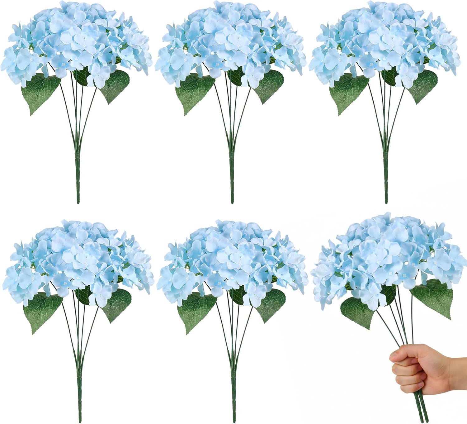 UV Resistant Blue Hydrangea Flowers – 6 Bundles for Indoor & Outdoor Decor