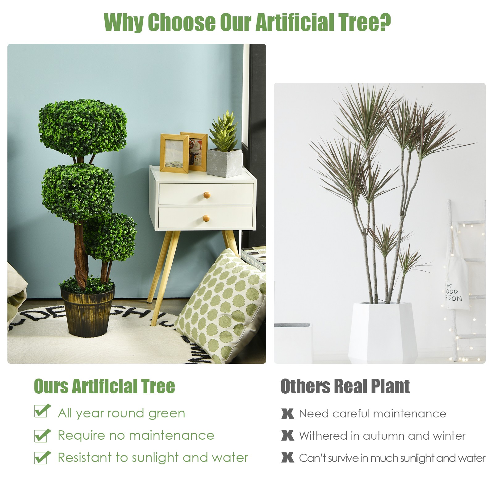 Costway Artificial Boxwood Topiary Tree 36 ” UV Protected Indoor Outdoor Decor