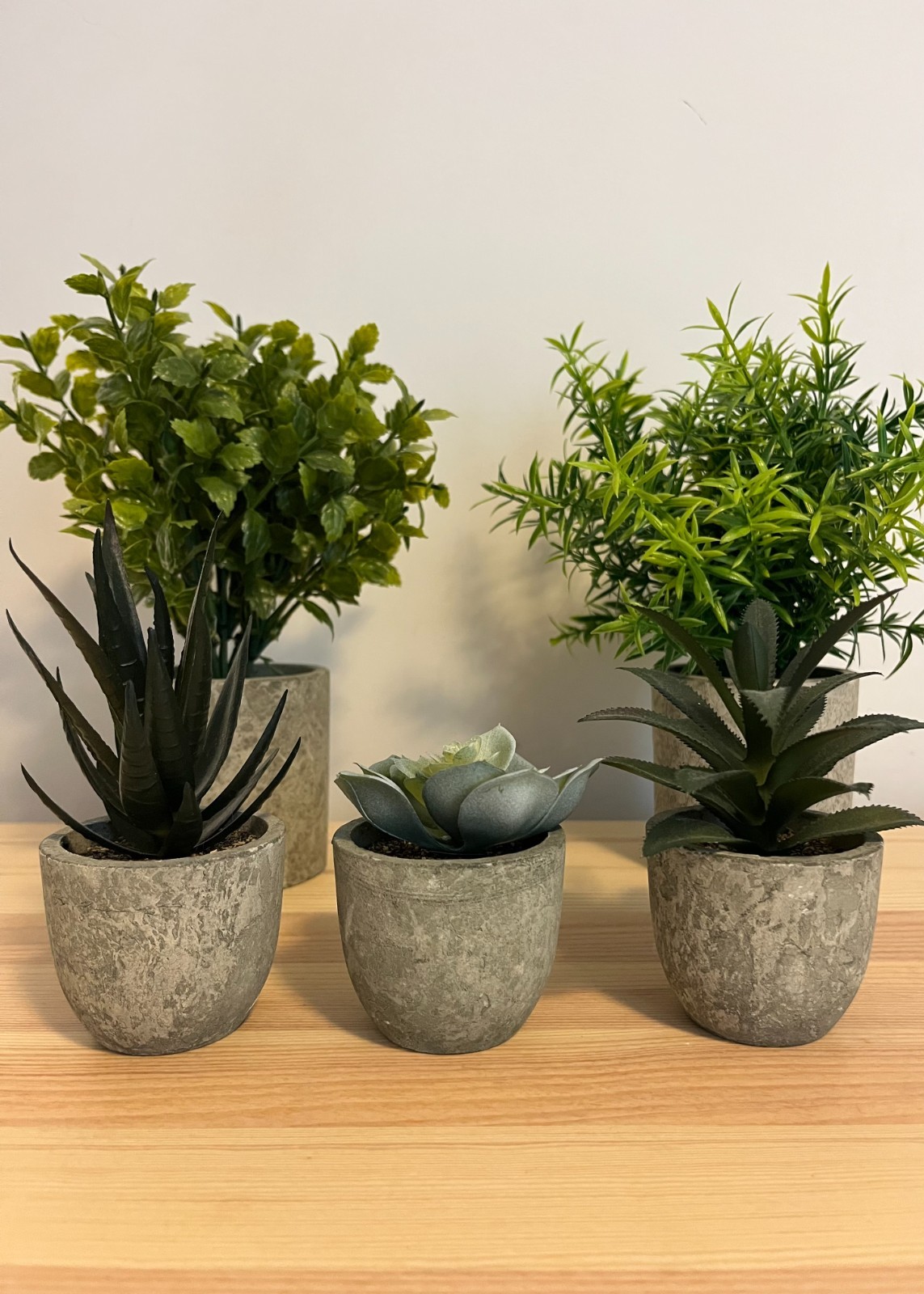 Memeaty Set of 5 Small Artificial Plants | Fake Rosemary Peppermint Succulents