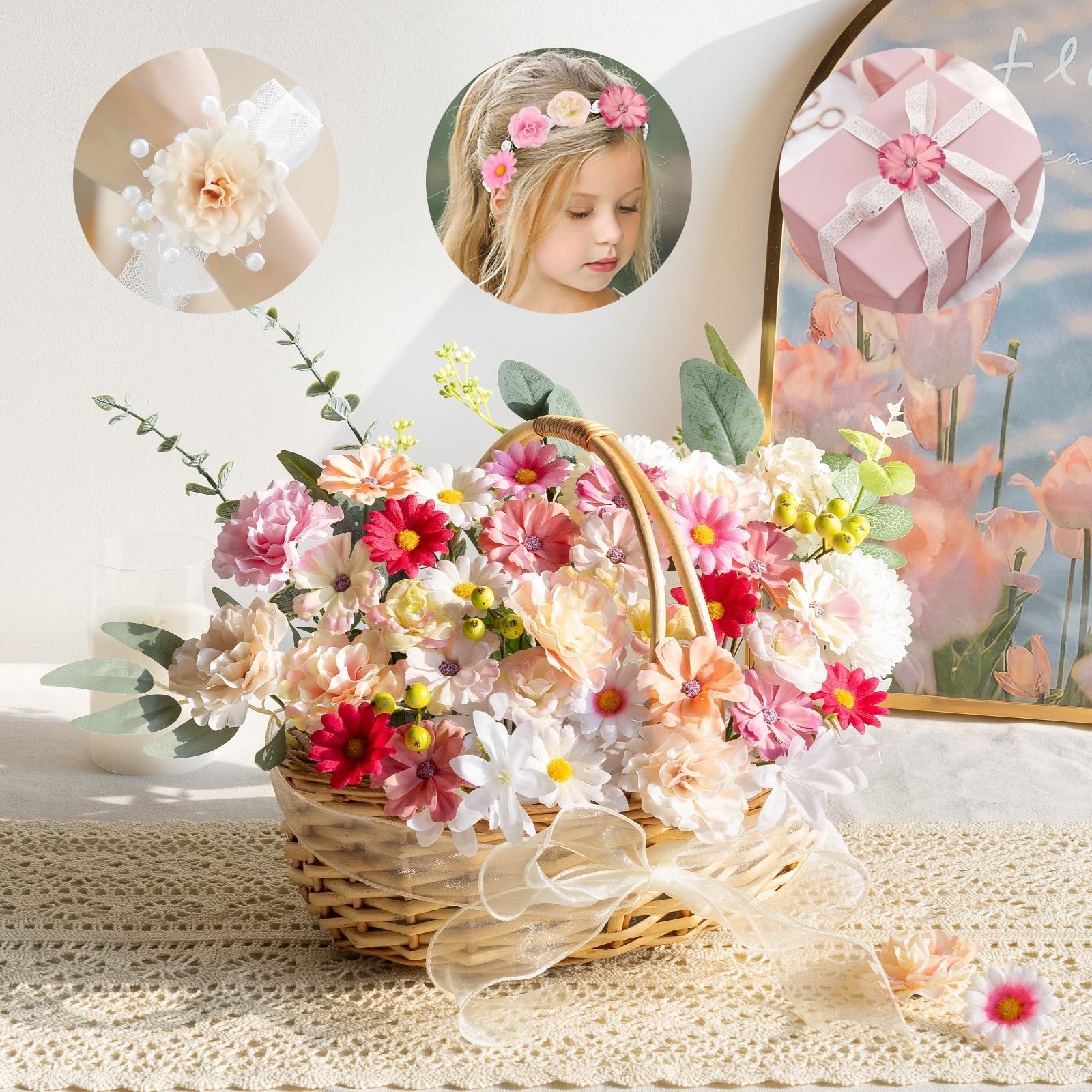 310 PCS Pink Mini Fake Flower Heads Artificial Silk Daisy Buds DIY Crafting