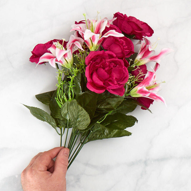 Factory Direct Craft Colorful Fuchsia Poly Silk Rose and Lily Mixed Floral
