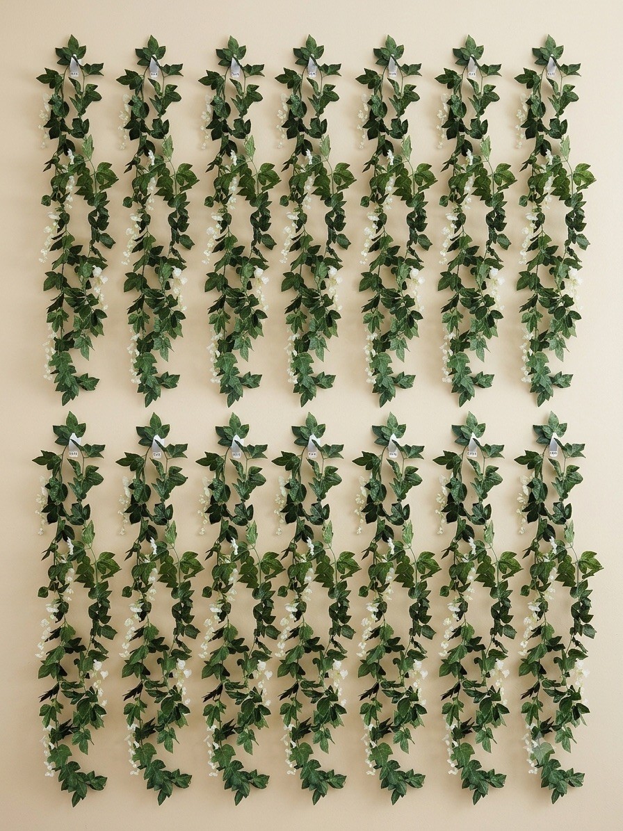 Bulk Lot of 15 Artificial Ivy & White Wisteria Flower Garlands-7.5 Feet Each