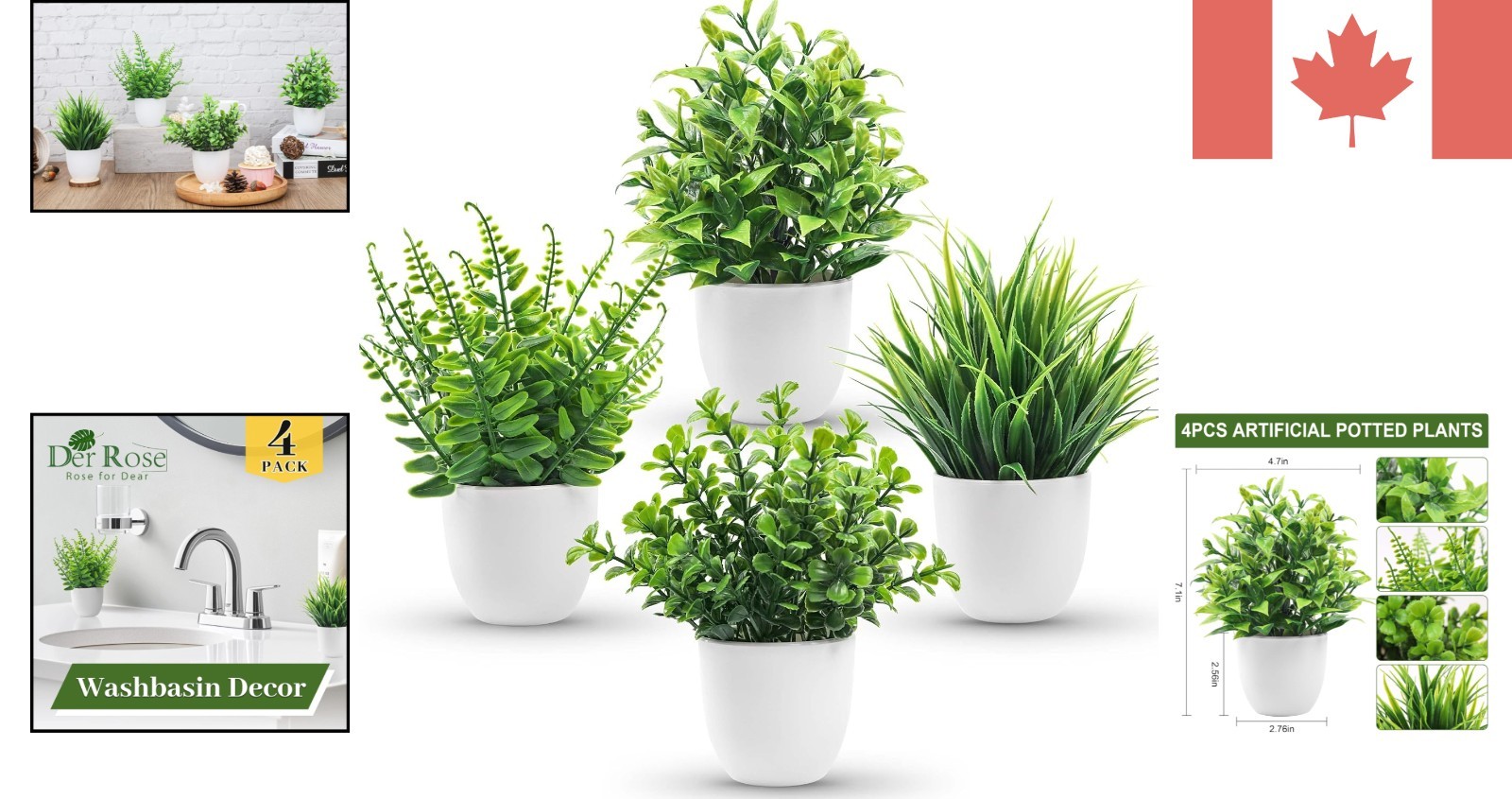 Set of 4 Artificial Plants in Elegant White Pots – No Maintenance Needed