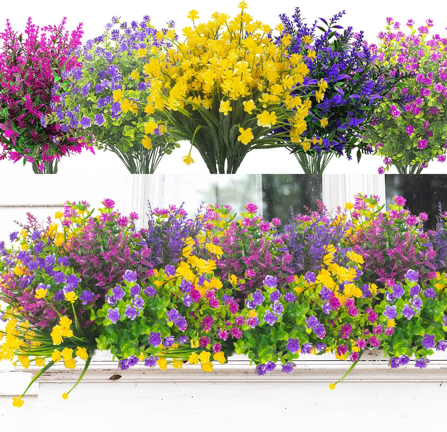 20 Bundles UV Resistant Artificial Flowers for Garden & Home Décor