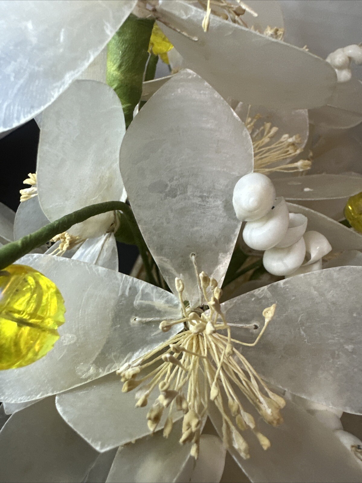 Vintage Capiz Shell & Metal Floral Standing Arrangement