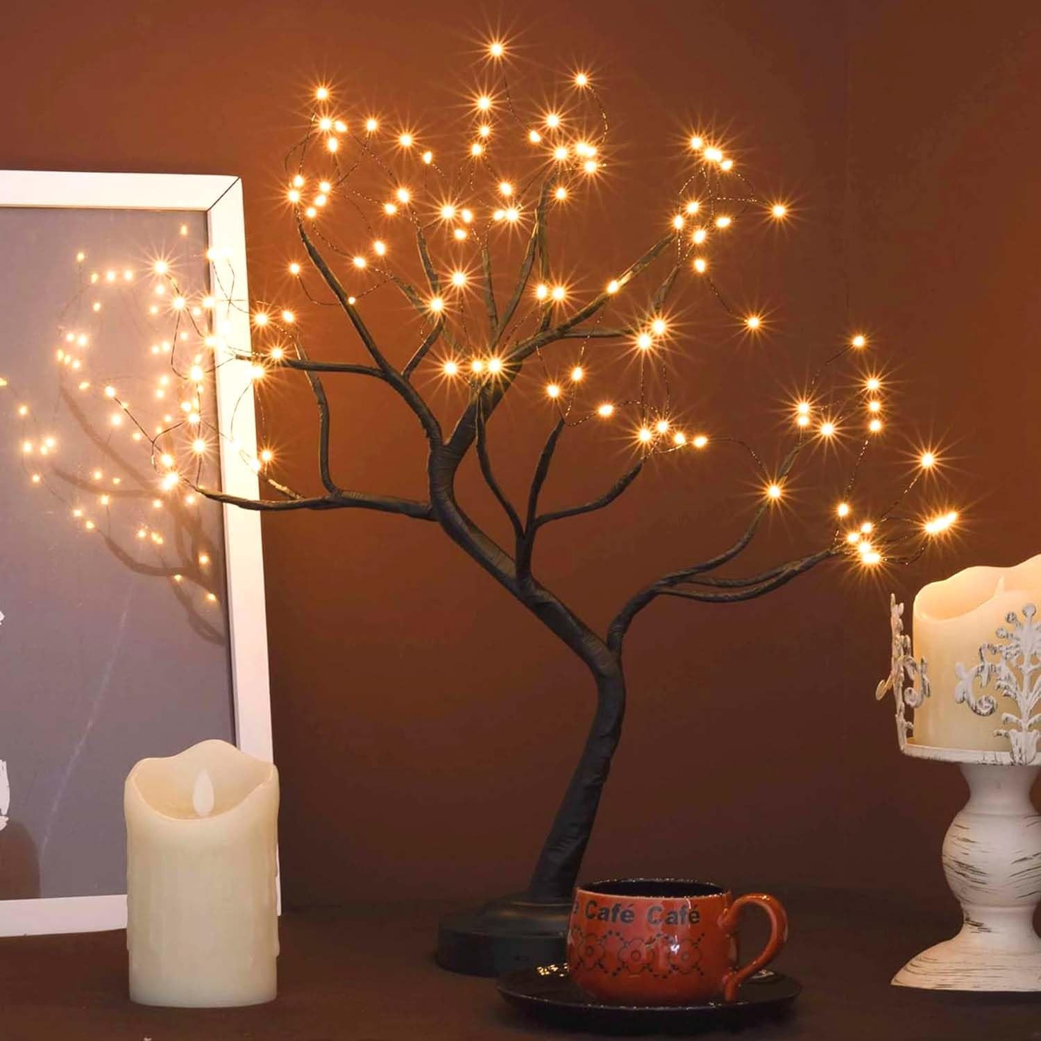 108 LED Tabletop Tree Light, 20 Inch Lighted Artificial Bonsai Twinkle Tree L…
