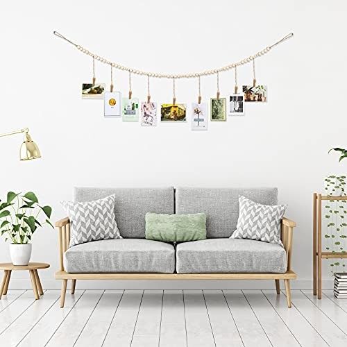 Wall Hanging Photo Display with Wooden Beads Garland 4 Feet Boho Collage 2