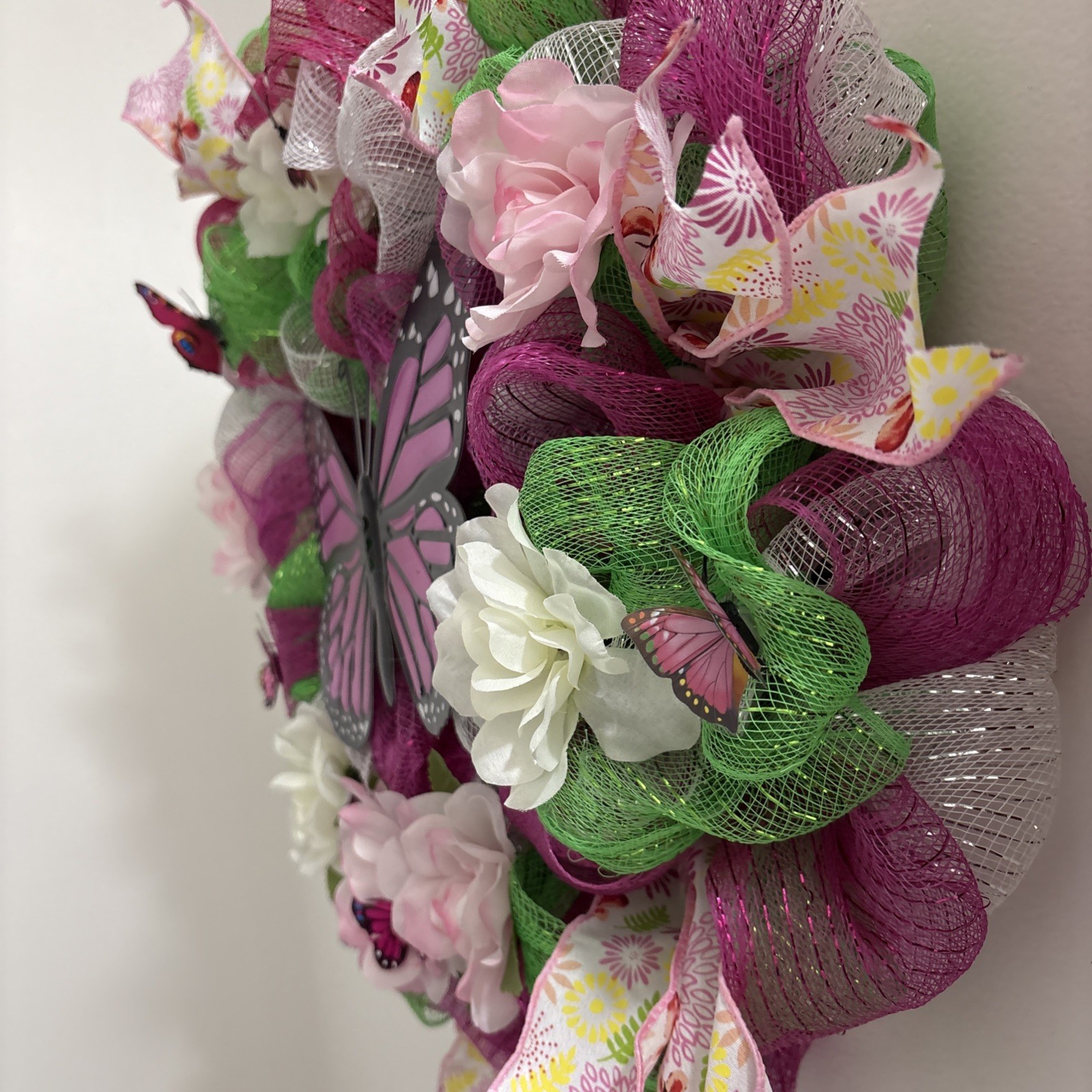 Pink Butterfly Door Wreath New Handmade 20”