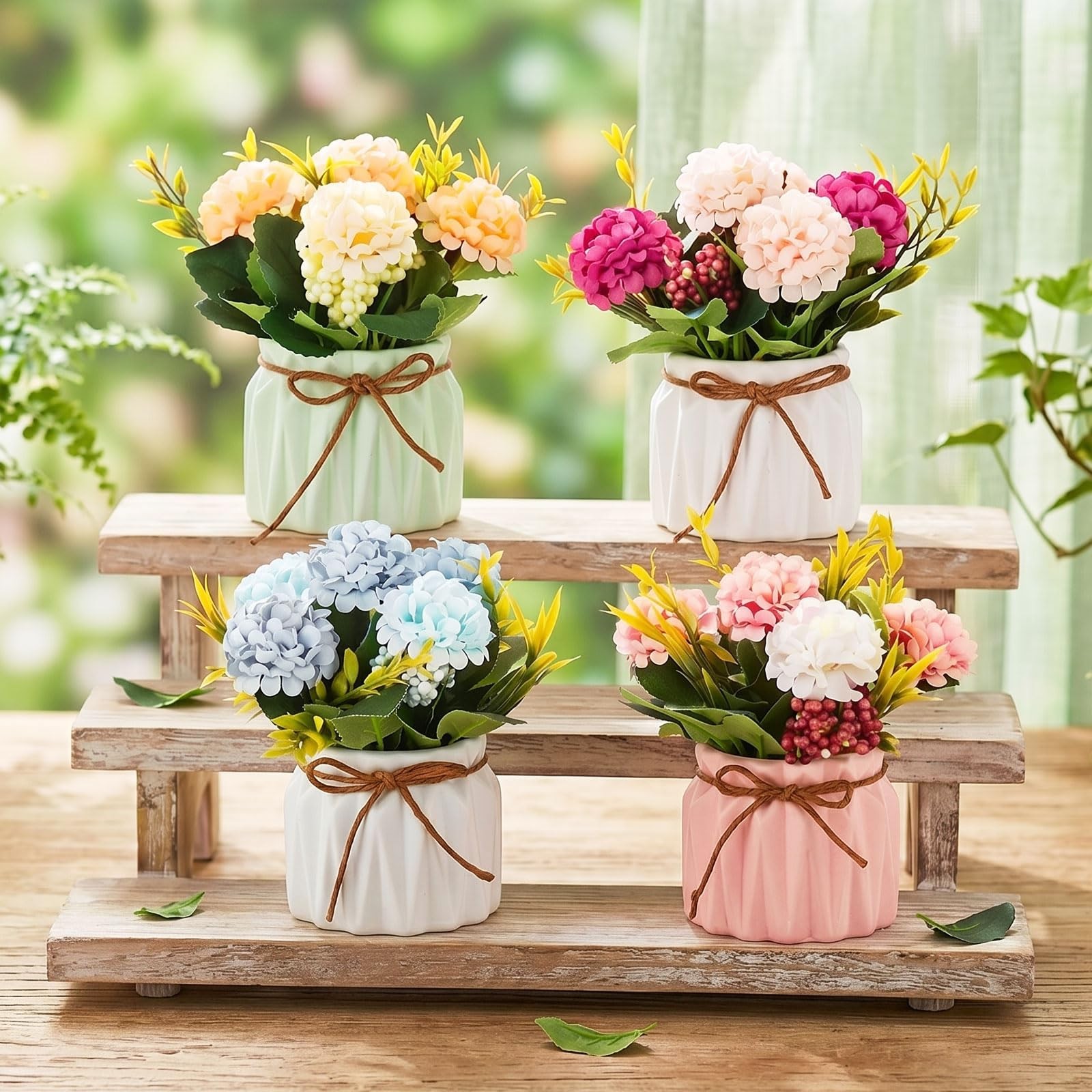 Fake Flowers in Vase for Centerpieces: 4 PCS 5.9 Inch Small Artificial Hydran…