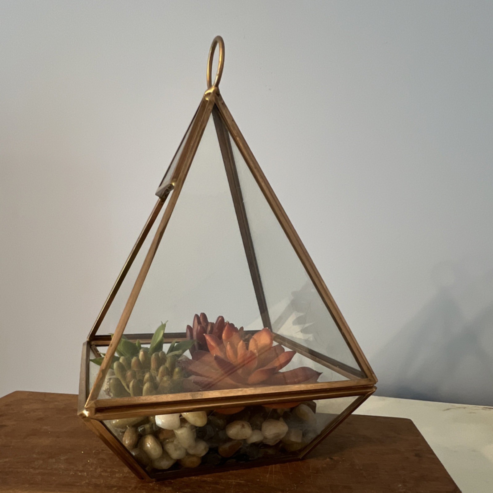Artificial Succulent Hanging Terrarium Arrangement Glass & Metal Green Gold