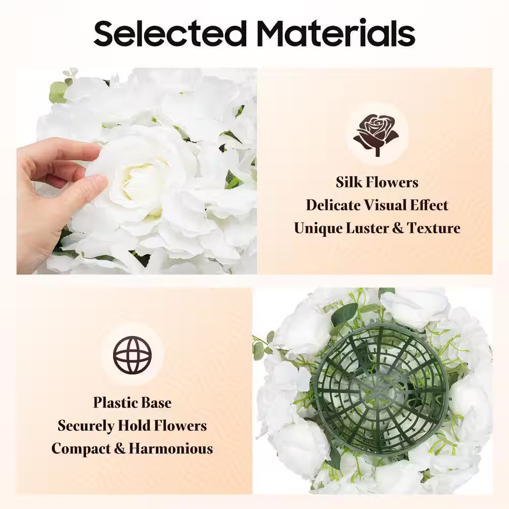 7.48 In. White Indoor Artificial Silk Hydrangeas Roses Wedding Party Birthday Ta