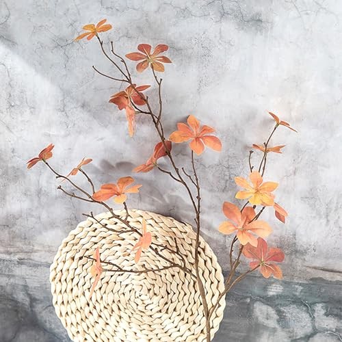 6 Pcs Artificial Fall Stems Eucalyptus Leaves Branches Long Stem Fall Orange