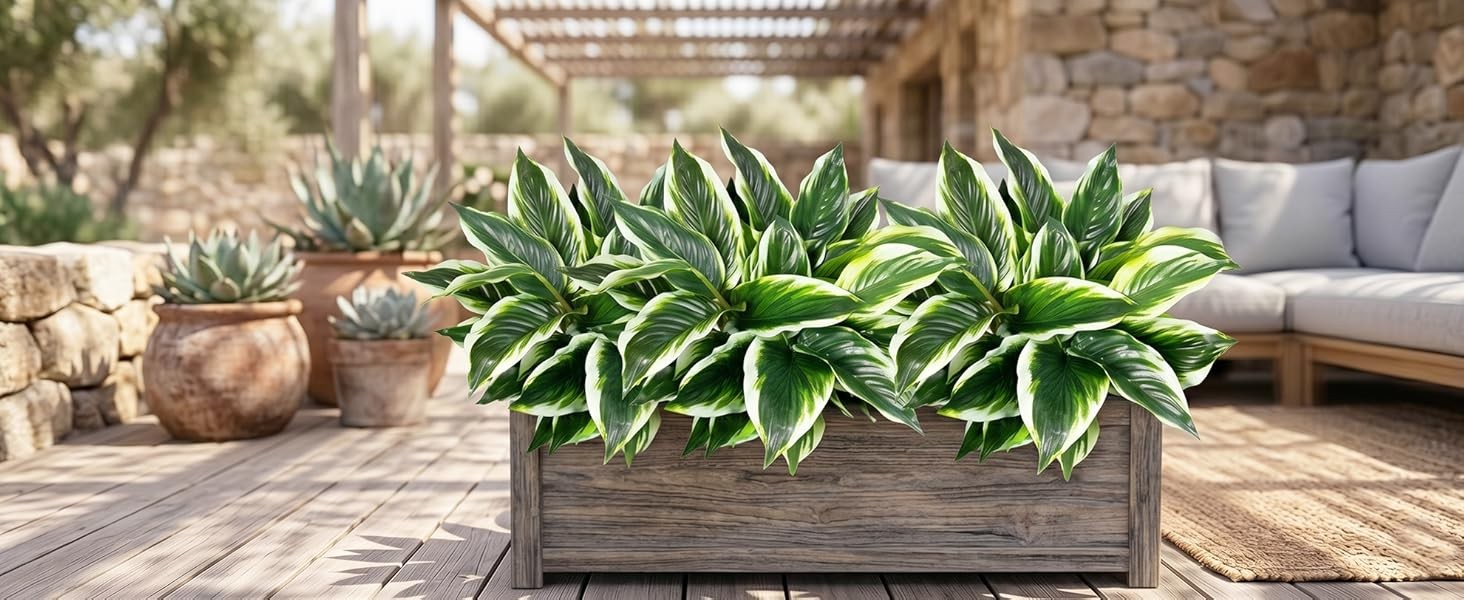 12PCS Artificial Tropical Green Plants – 15.75″ Fake Hostas Outdoor Artificial