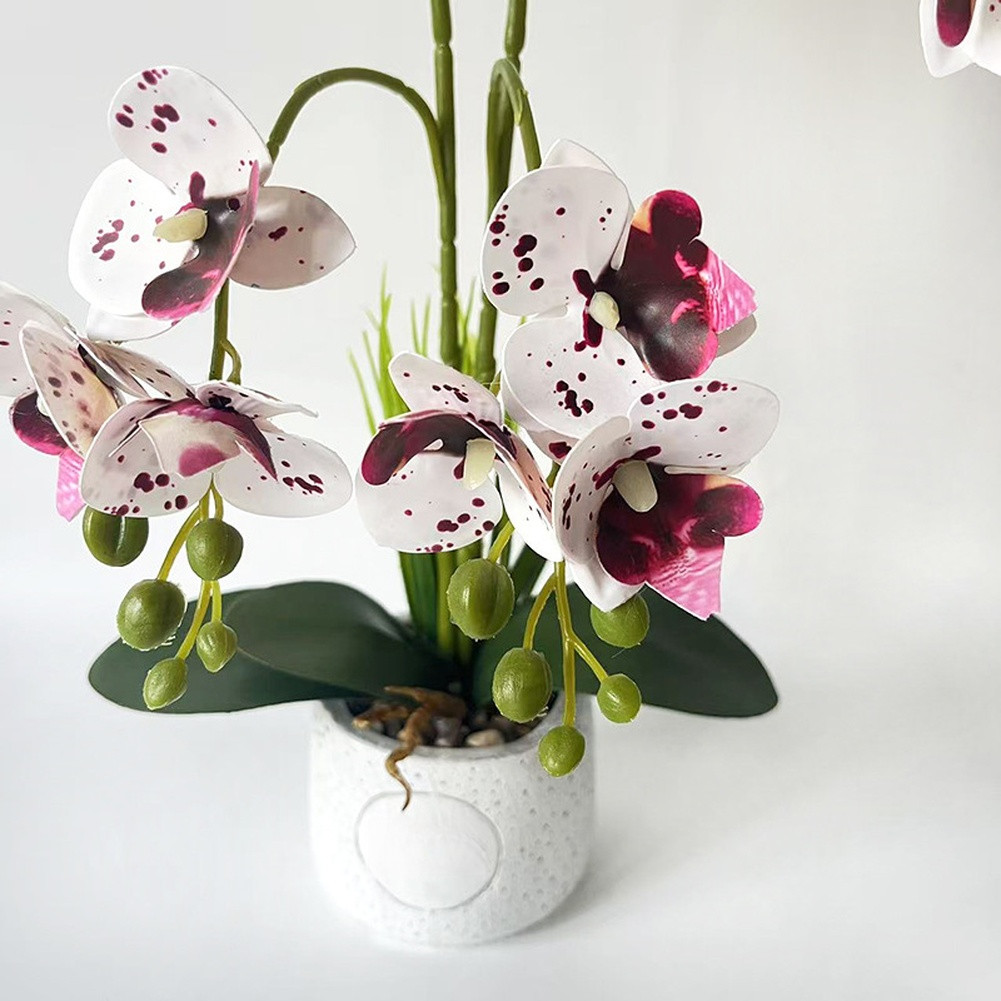 24-Head Artificial Orchid with Delicate Buds and Leaves in Speckled Pot