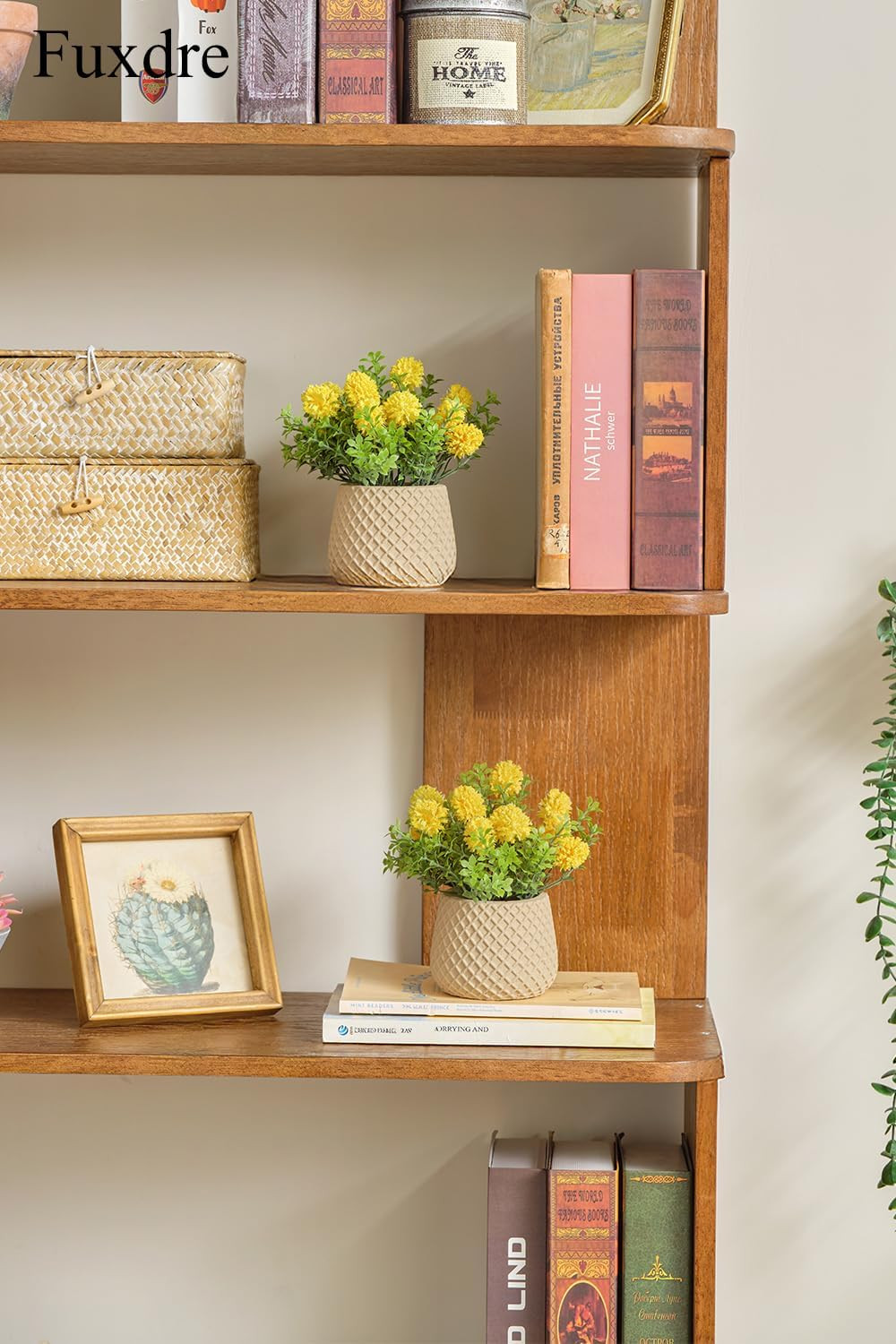 2 Pack Golden Ball Fake Plants for Home Decor – Indoor Yellow Decorative Plants