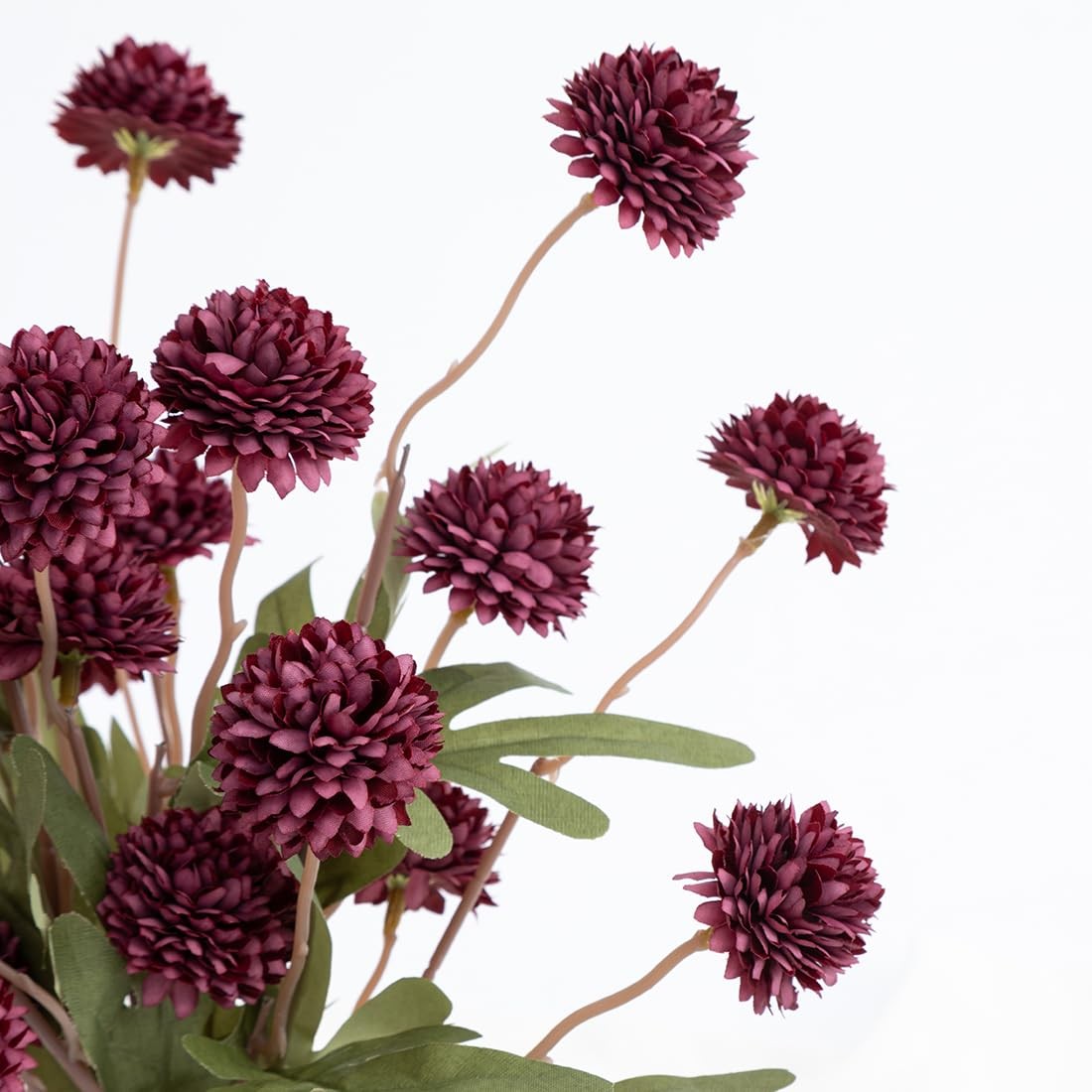 5 PCS Burgundy Artificial Pompon Mum Fake Silk Mini Chrysanthemum Kiku Flower
