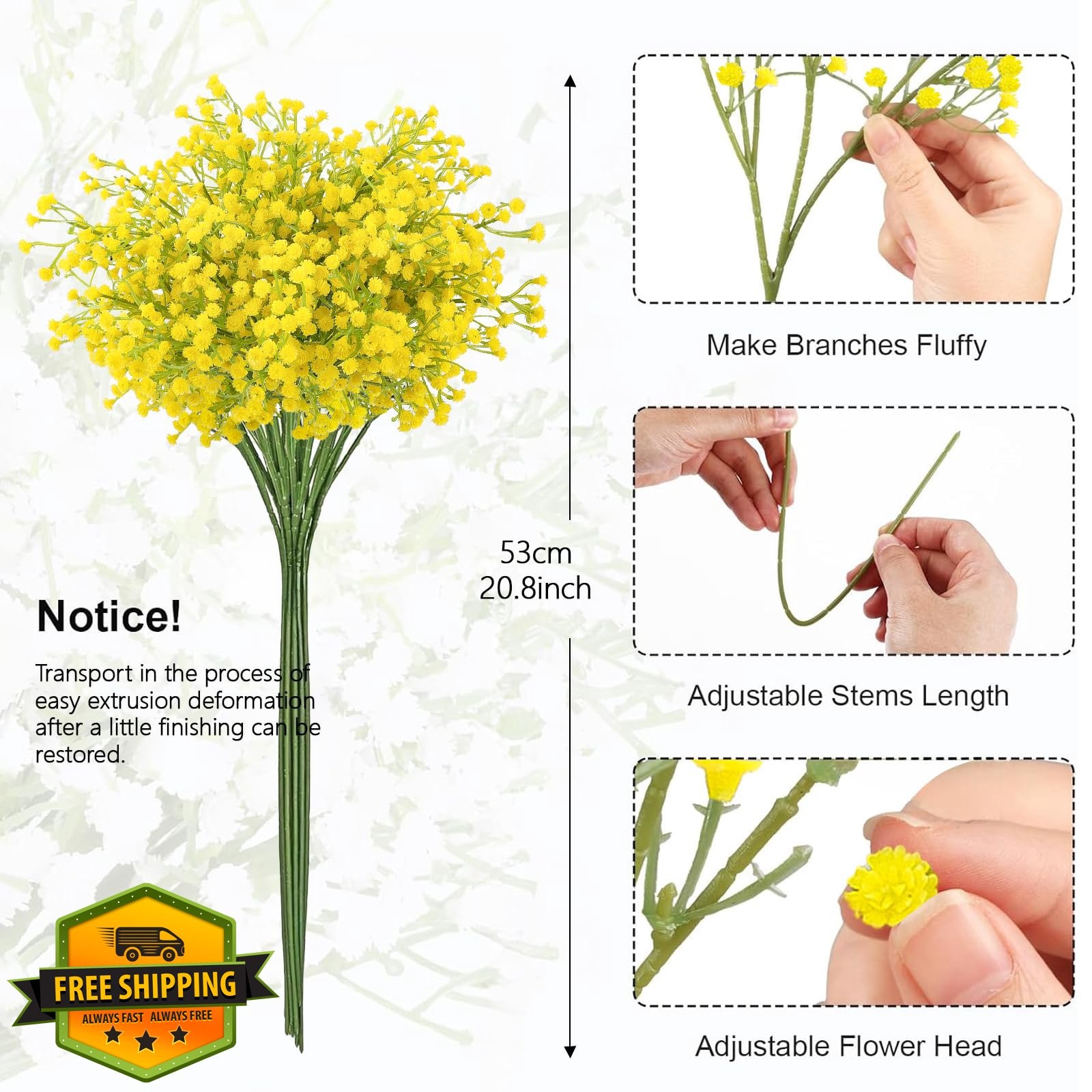 NandT NIETING 24pc Yellow Babys Breath Artificial Flowers Bulk