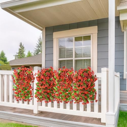Artificial Flowers for Outdoor Spring Decor Faux Silk Morning Red&maroon-2b