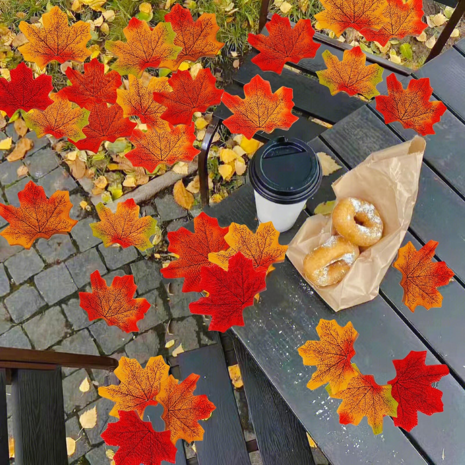 300 Pcs Artificial Autumn Maple Leaves, Mixed 6 Colors Fake Fall Leaves Decor…