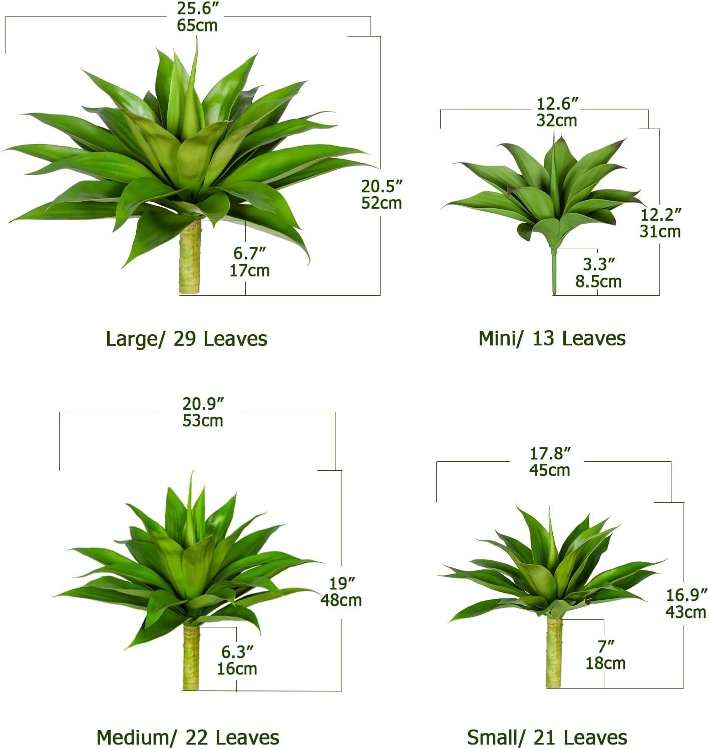 Plantas artificiales de agave,grandes macetas de agave artificiales,paquete de 2