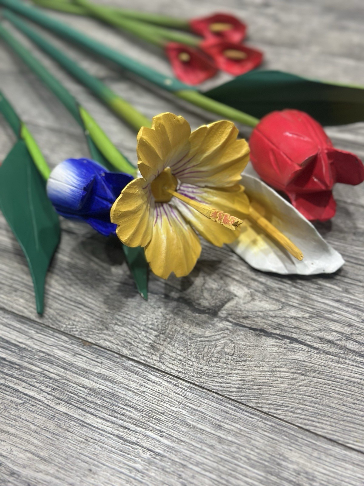 Wood Flowers Long Stem 9”- 31” floral arrangement Rose Tulip Lily Home Decor Lot