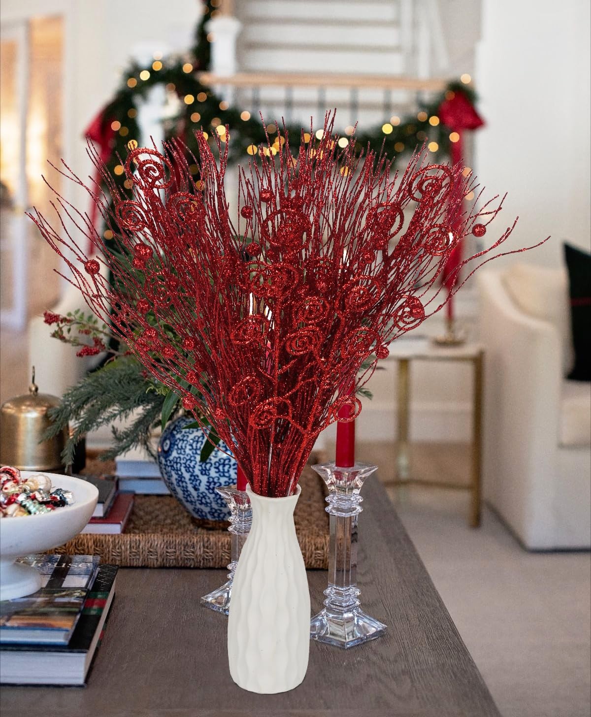 20PCS Glitter Artificial Curly Stems Ornaments Fake Christmas Candy Picks Dec…