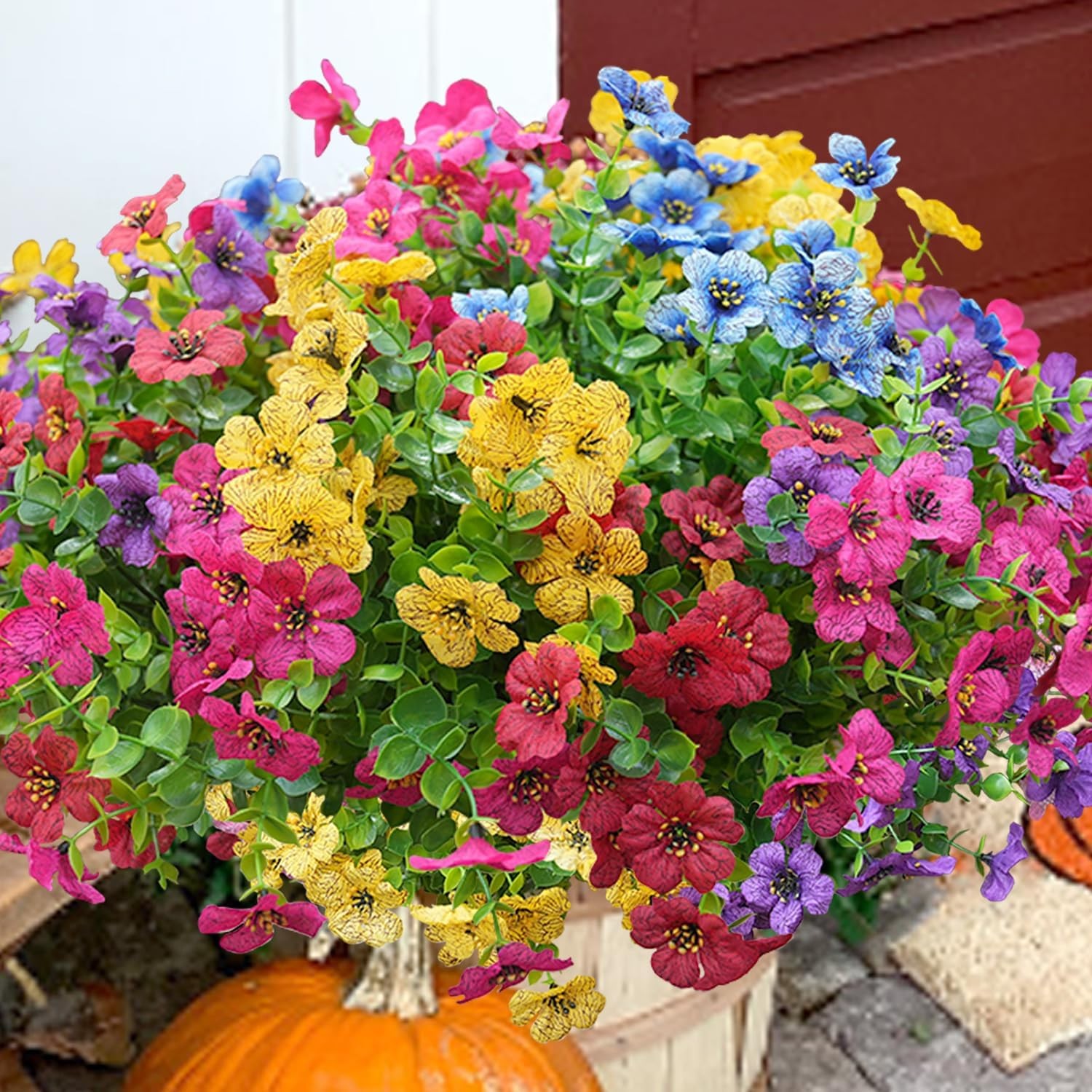20 Bundles Artificial Flowers, UV Resistant Faux Silk Outdoor Planter Decor