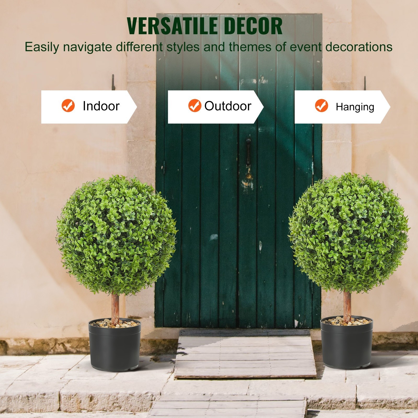 Faux Boxwood Topiary Trees,24 inch Height (Set of 2),Spherical Synthetic Topiary