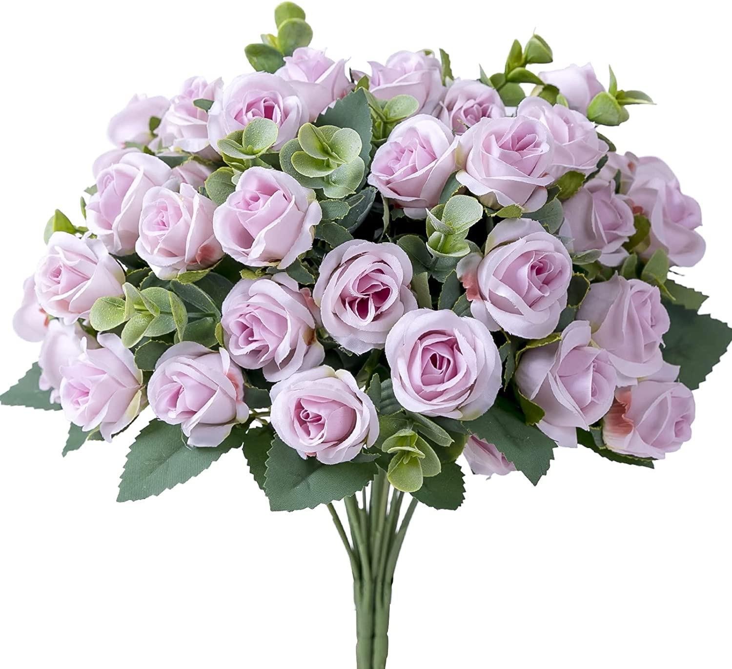 10 Head Artificial Silk Rose Peony Eucalyptus Bouquet Wedding Home Party Decor