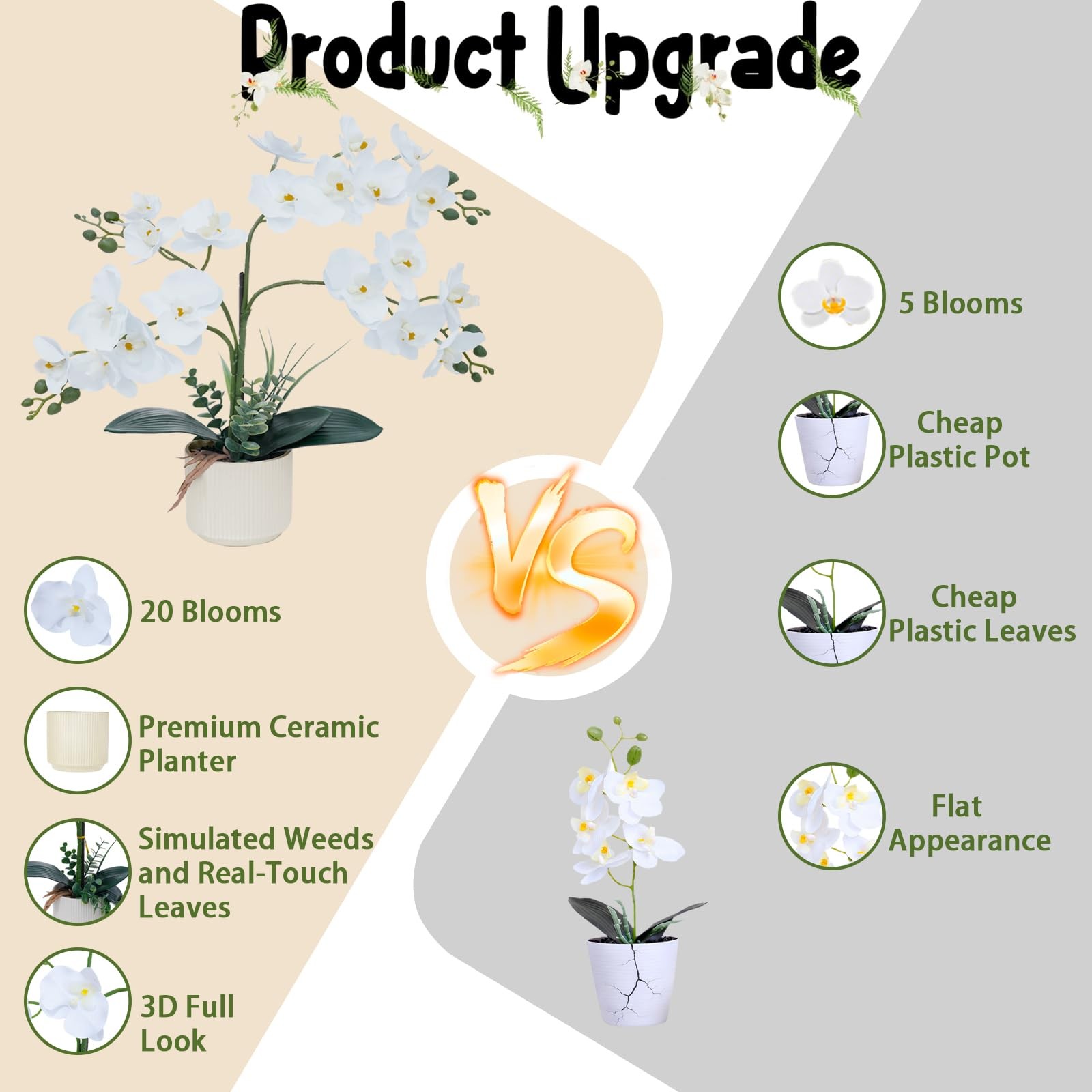White 15.7″ 3D Lifelike Artificial Orchid Plant with 20 Heads, Realistic Faux…