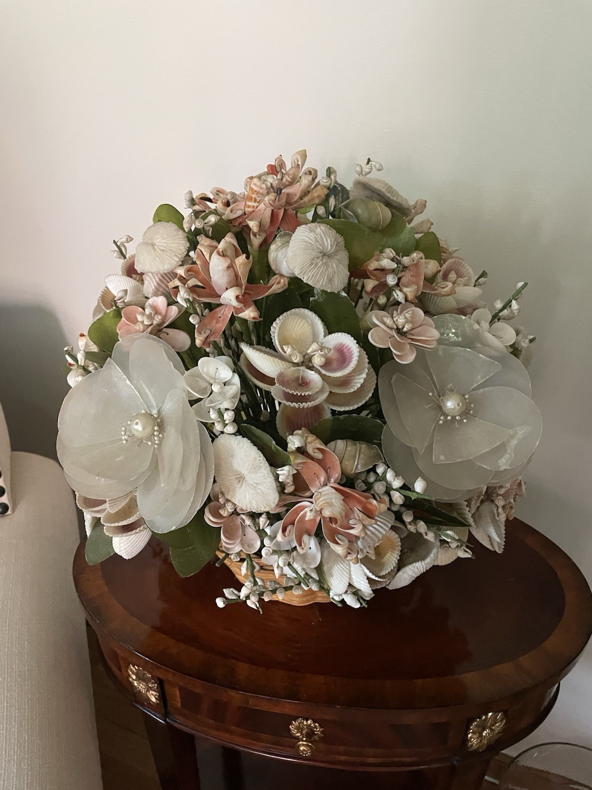 17″ Vintage Floral Centerpiece Seashells Flower Bouquet Arrangement capiz coral