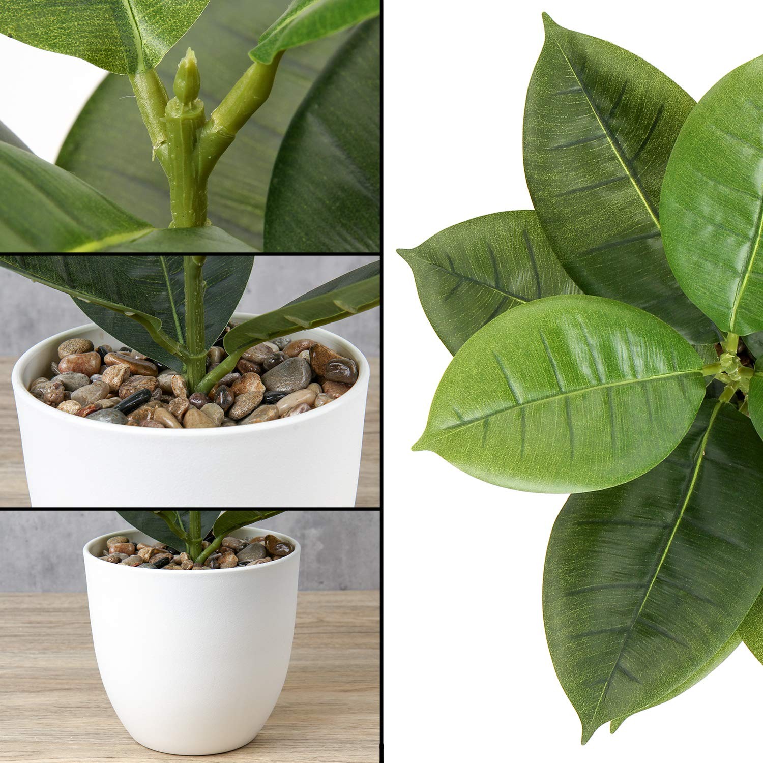 18 Inch Artificial Fiddle Leaf Fig Houseplant Realistic Faux In White Pot