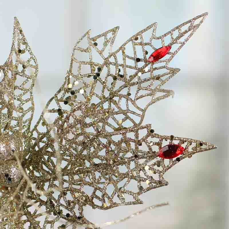 Factory Direct Craft Trio of Elegant Sparkling Platinum Mesh Poinsettia Pic