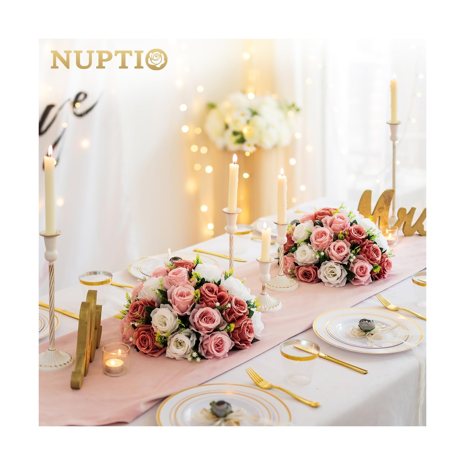 NUPTIO Large Flower Balls for Centerpieces – 10 Pcs 13.8in Diameter Dusty Ros…