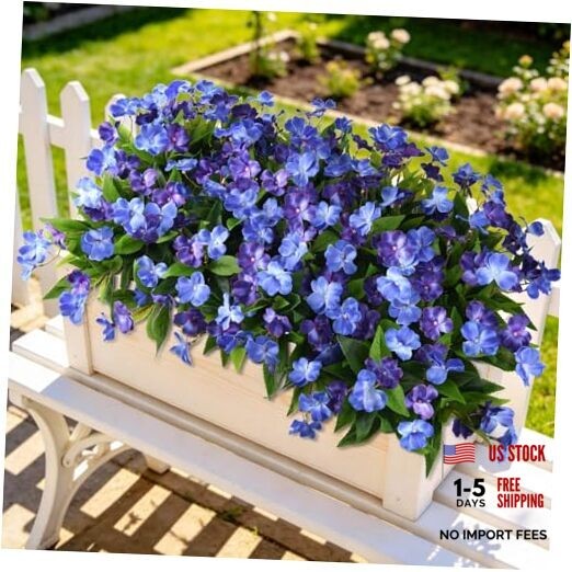 Artificial Fake Flowers for Outdoor, 6 Bundles UV Resistant Dark&light Blue