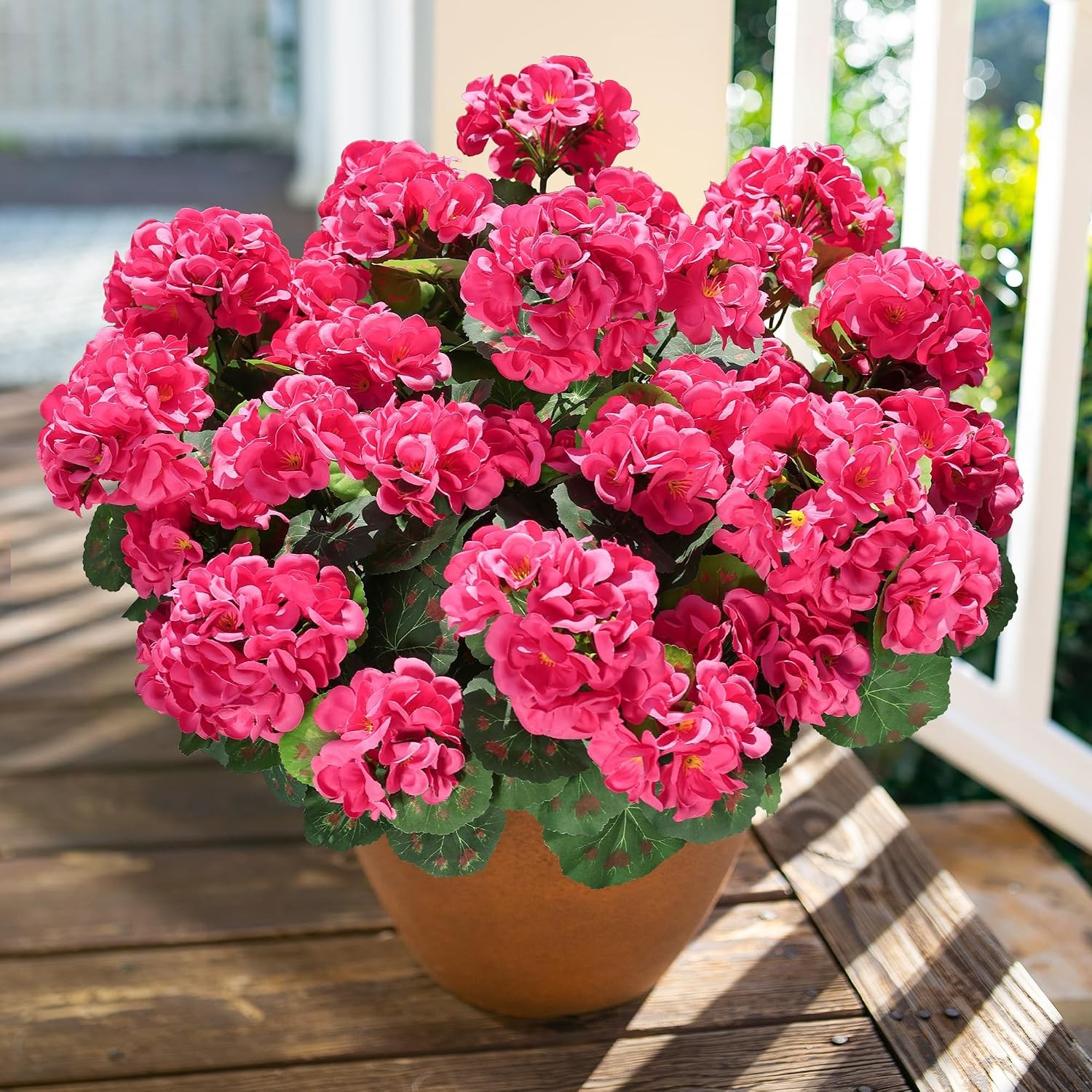 Artificial Geranium Fake Flowers Hot Pink Outdoor Decoration Silk Artificial
