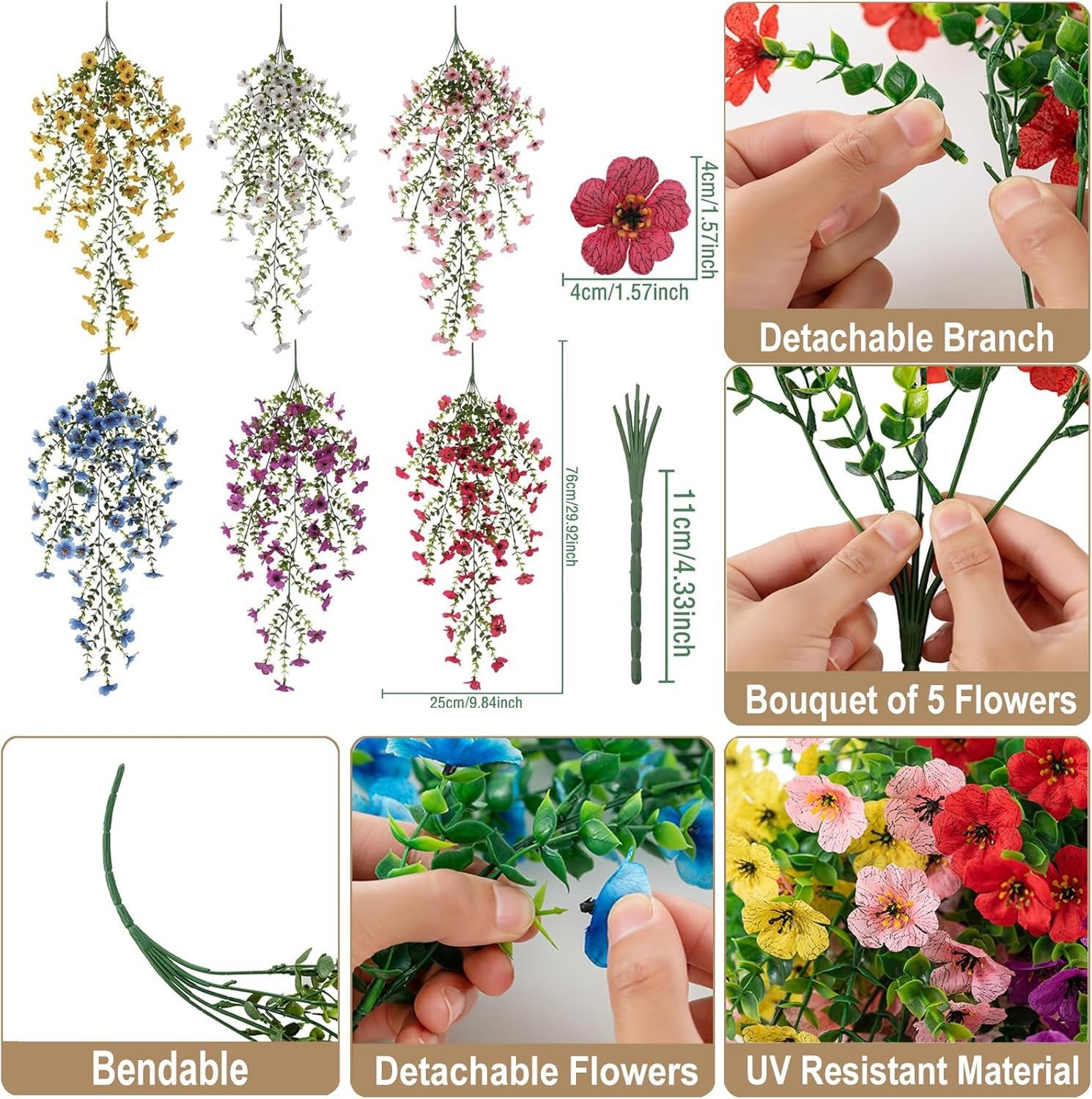 Artificial Hanging Flowers UV Resistant Faux Silk Violet Vines Plants Home Decor