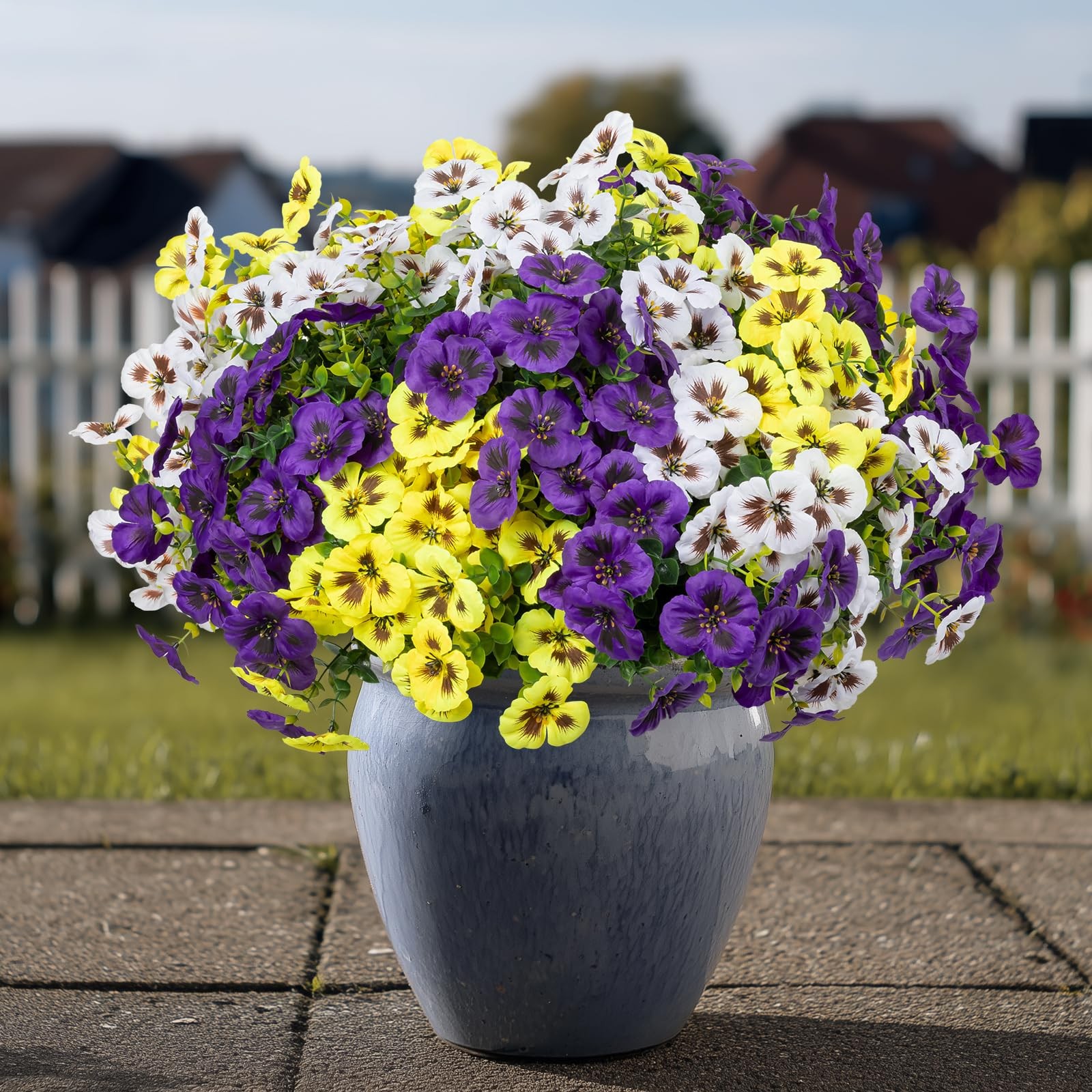24 Pcs Artificial Fake Pansy Flowers for Outdoor,Faux Silk Plants Flowers UV …
